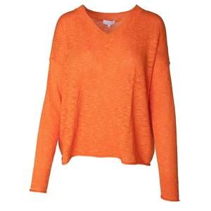 NEW J. SOCIETY women's slub v neck sweater in tangerine